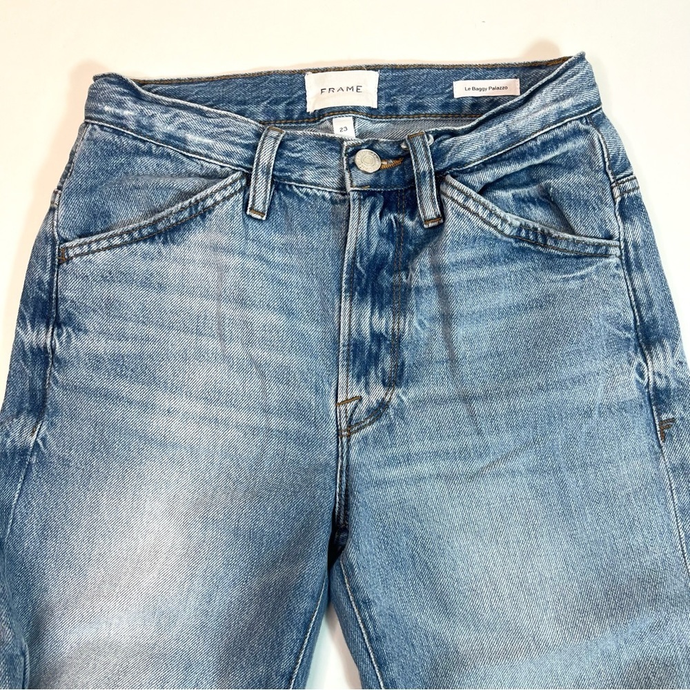 FRAME Denim Le Baggy Palazzo Jeans in Iceberg Flat Size 23 - Picture 11 of 15
